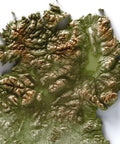 Ireland shaded relief elevation tint map (GEO) print with 3D effect fine art wall decor. VizCart from Vizart.