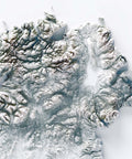 Ireland shaded relief elevation tint map (WHITE) print with 3D effect fine art wall decor. VizCart from Vizart.
