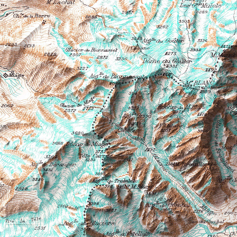 Little St Bernard, Topographic map - 1899, 2D printed shaded relief map with 3D effect of a 1899 topographic map of Little Saint Bernard. Shop our beautiful fine art printed maps on supreme Cotton paper. Vintage maps digitally restored and enhanced with a 3D effect., VizCart from Vizart