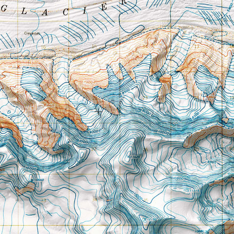 Mt Bear (Alaska, USA), Topographic map - 1966, 2D printed shaded relief map with 3D effect of a 1966 topographic map of Mt Bear (Alaska, USA). Shop our beautiful fine art printed maps on supreme Cotton paper. Vintage maps digitally restored and enhanced with a 3D effect. VizCart from Vizart