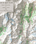 Mt Blanc (France, Italy, Switzerland), Topographic map - 1946, 2D printed shaded relief map with 3D effect of a 1946 topographic map of Mont Blanc. Shop our beautiful fine art printed maps on supreme Cotton paper. Vintage maps digitally restored and enhanced with a 3D effect. VizCart from Vizart