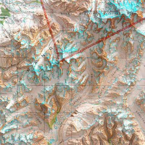 1973 Mount Foraker (Alaska, USA) shaded relief map print with 3D effect fine art wall decor. VizCart from Vizart
