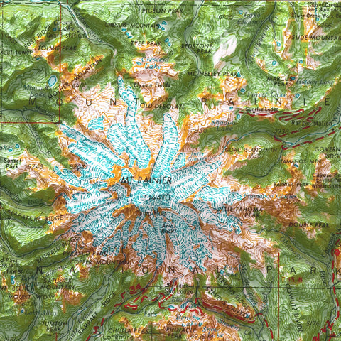 1969 Mount Rainier (Washington, USA) shaded relief map print with 3D effect fine art wall decor. VizCart from Vizart.
