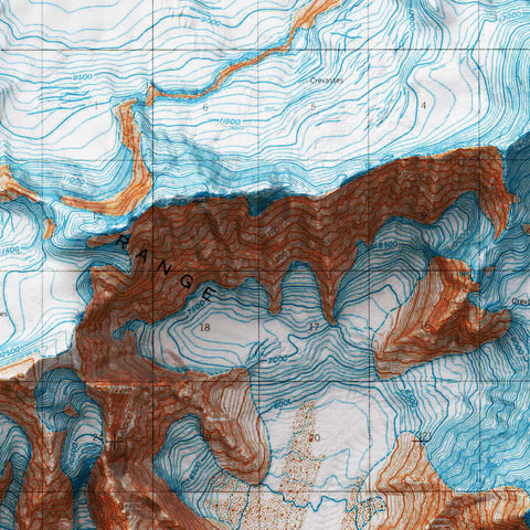 Mt University Peak (Alaska, USA), Topographic map - 1966, 2D printed shaded relief map with 3D effect of a 1966 topographic map of Mt University Peak (Alaska, USA). Shop our beautiful fine art printed maps on supreme Cotton paper. Vintage maps digitally restored and enhanced with a 3D effect. VizCart from Vizart