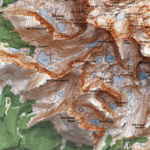 Mt Whitney (California, USA), Topographic map - 1960, 2D printed shaded relief map with 3D effect of a 1960 topographic map of Mt Whitney (California, USA). Shop our beautiful fine art printed maps on supreme Cotton paper. Vintage maps digitally restored and enhanced with a 3D effect. VizCart from Vizart