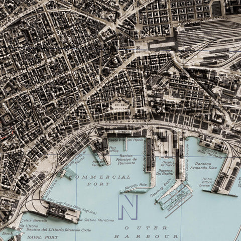 Naples (Italy), City map - 1943, 2D printed shaded relief map with 3D effect of a 1943 city map of Naples. Shop our beautiful fine art printed maps on supreme Cotton paper. Vintage maps digitally restored and enhanced with a 3D effect. VizCart from Vizart