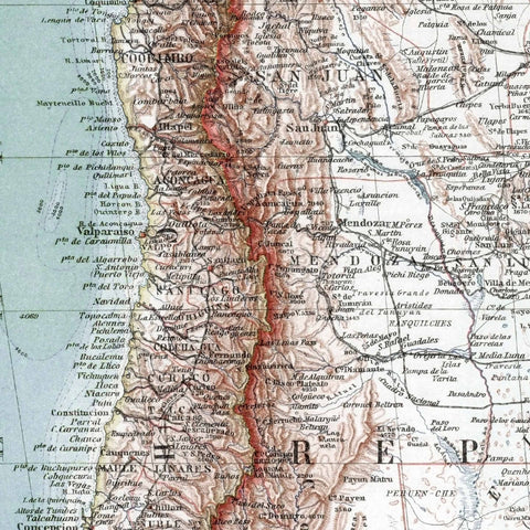 1925 Patagonia restored vintage topographic map reprinted on fine art paper. VizCart from VizArt.