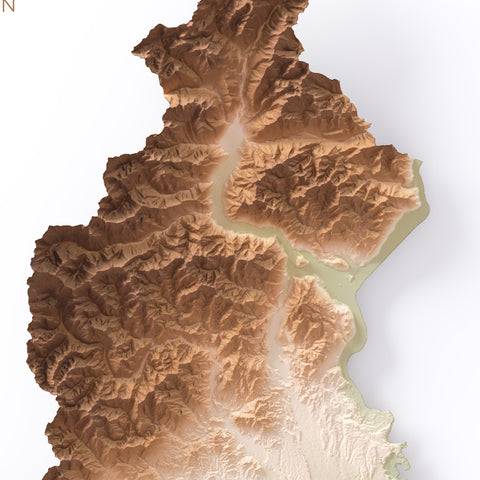 Piedmont (Italy) geo shaded relief elevation map printed on fine art paper close-up