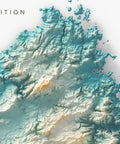 Sardinia (Italy) spectral shaded relief elevation map printed on fine art paper close-up