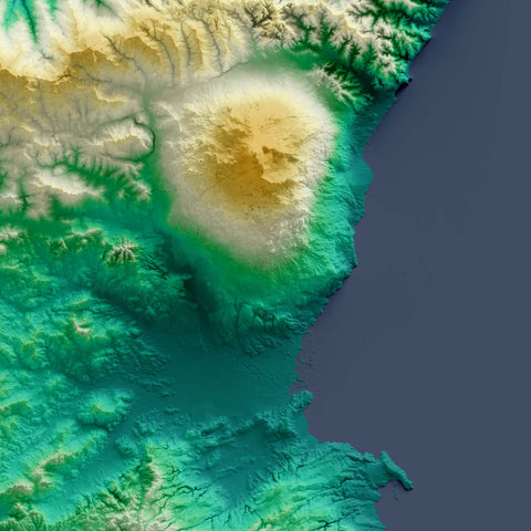 Sicily (Italy), Elevation tint - Viridis, 2D printed shaded relief map with 3D effect of Sicily (Italy) with viridis hypsometric tint. Shop our beautiful fine art printed maps on supreme Cotton paper. Vintage maps digitally restored and enhanced with a 3D effect., VizCart from Vizart