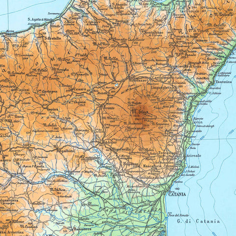 1943 Sicily (Italy) restored vintage topographic map reprinted on fine art paper. VizCart from VizArt.