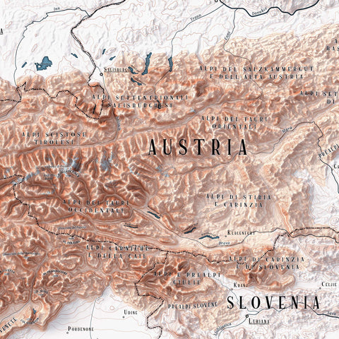 2025 Alps shaded relief map print with 3D effect fine art wall decor. VizCart from Vizart.
