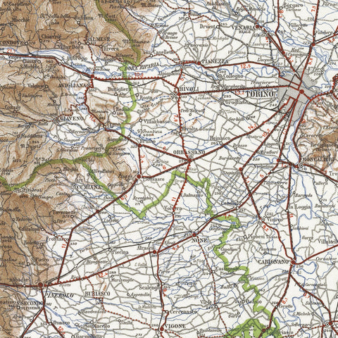 1930 Aosta and Turin (Italy) restored vintage topographic map reprinted on fine art paper. VizCart from VizArt.