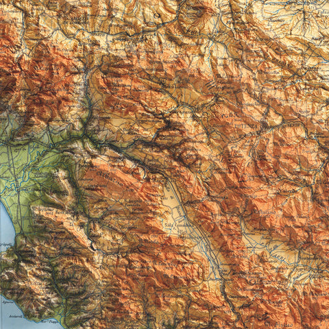 Apulia and Lucania (Italy), Topographic map - 1950, 2D printed shaded relief map with 3D effect of a 1950 topographic map of Apulia and Lucania (Italy). Shop our beautiful fine art printed maps on supreme Cotton paper. Vintage maps digitally restored and enhanced with a 3D effect. VizCart from Vizart