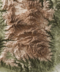 Calabria (Italy), Elevation tint - Geo, 2D printed shaded relief map with 3D effect of Calabria (Italy) with geo hypsometric tint. Shop our beautiful fine art printed maps on supreme Cotton paper. Vintage maps digitally restored and enhanced with a 3D effect. VizCart from Vizart