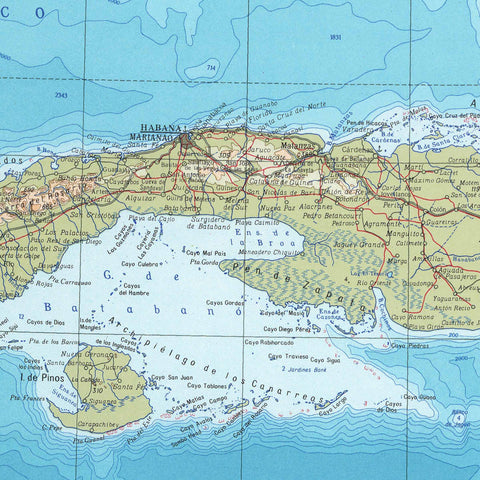 1967 Cuba restored vintage topographic map reprinted on fine art paper. VizCart from VizArt.