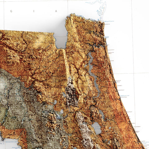 Florida, Geological map - 1929, 2D printed shaded relief map with 3D effect of a 1929 geologic map of Florida (USA). Shop our beautiful fine art printed maps on supreme Cotton paper. Vintage maps digitally restored and enhanced with a 3D effect. VizCart from Vizart