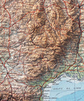 France, Topographic map - 1955, 2D printed shaded relief map with 3D effect of a 1955 topographic map of France. Shop our beautiful fine art printed maps on supreme Cotton paper. Vintage maps digitally restored and enhanced with a 3D effect. VizCart from Vizart