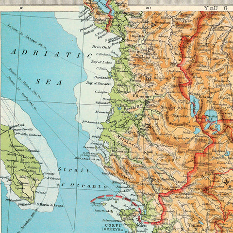 Greece 1922 topographic digitally restored map reprint on fine art paper close up
