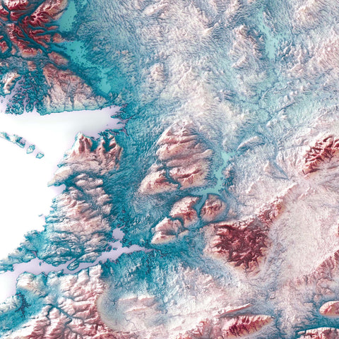 Ireland shaded relief elevation tint map (IRID) print with 3D effect fine art wall decor. VizCart from Vizart.