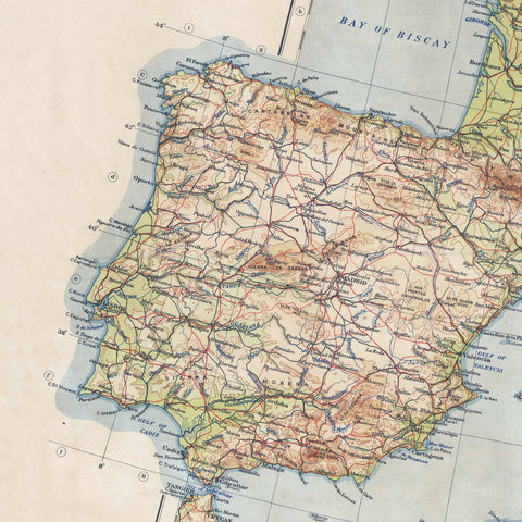 1937 Mediterranean Sea restored vintage topographic map reprinted on fine art paper. VizCart from VizArt.
