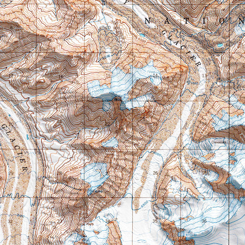 Mt Denali (Alaska, USA), Topographic map - 1964, 2D printed shaded relief map with 3D effect of a 1964 topographic map of Mt Denali (Alaska, USA). Shop our beautiful fine art printed maps on supreme Cotton paper. Vintage maps digitally restored and enhanced with a 3D effect. VizCart from Vizart