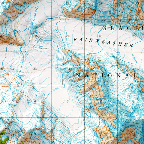 Mt Fairweather (Alaska, USA), Topographic map - 1966, 2D printed shaded relief map with 3D effect of a 1966 topographic map of Mt Fairweather (Alaska, USA). Shop our beautiful fine art printed maps on supreme Cotton paper. Vintage maps digitally restored and enhanced with a 3D effect. VizCart from Vizart