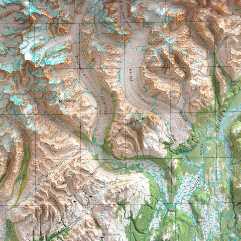 1973 Mount Foraker (Alaska, USA) shaded relief map print with 3D effect fine art wall decor. VizCart from Vizart