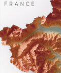 Piedmont (Italy) spectral shaded relief elevation map printed on fine art paper close-up