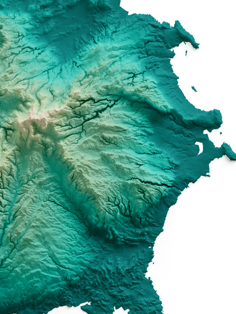 Sicily (Italy), Elevation tint - Spectral, 2D printed shaded relief map with 3D effect of Sicily (Italy) with spectral hypsometric tint. Shop our beautiful fine art printed maps on supreme Cotton paper. Vintage maps digitally restored and enhanced with a 3D effect., VizCart from Vizart