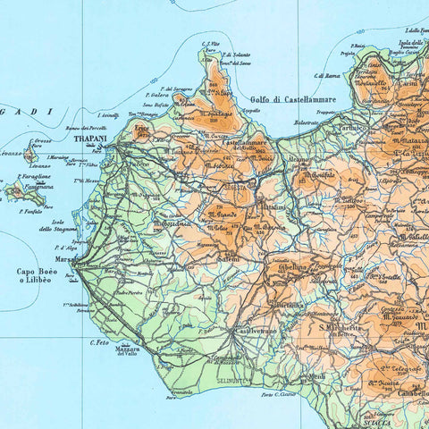 1943 Sicily (Italy) restored vintage topographic map reprinted on fine art paper. VizCart from VizArt.