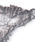 Spain continental, Elevation tint - White, 2D printed shaded relief map with 3D effect of Spain continental with monocrome white tint. Shop our beautiful fine art printed maps on supreme Cotton paper. Vintage maps digitally restored and enhanced with a 3D effect. VizCart from Vizart