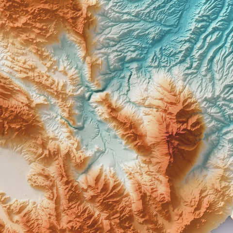 Abruzzo (Italy) spectral shaded relief elevation map printed on fine art paper close-up
