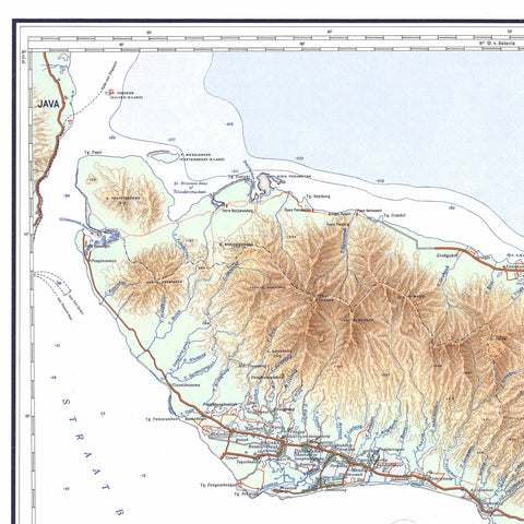 1935 Bali (Indonesia) restored vintage topographic map reprinted on fine art paper. VizCart from VizArt.