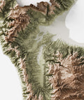 Calabria (Italy), Elevation tint - Geo, 2D printed shaded relief map with 3D effect of Calabria (Italy) with geo hypsometric tint. Shop our beautiful fine art printed maps on supreme Cotton paper. Vintage maps digitally restored and enhanced with a 3D effect. VizCart from Vizart