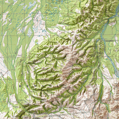 1982 Denali National Park Alaska topographic shaded relief map print with 3D effect fine art wall decor. VizCart from Vizart