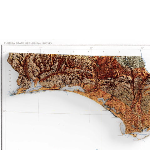 Florida, Geological map - 1929, 2D printed shaded relief map with 3D effect of a 1929 geologic map of Florida (USA). Shop our beautiful fine art printed maps on supreme Cotton paper. Vintage maps digitally restored and enhanced with a 3D effect. VizCart from Vizart