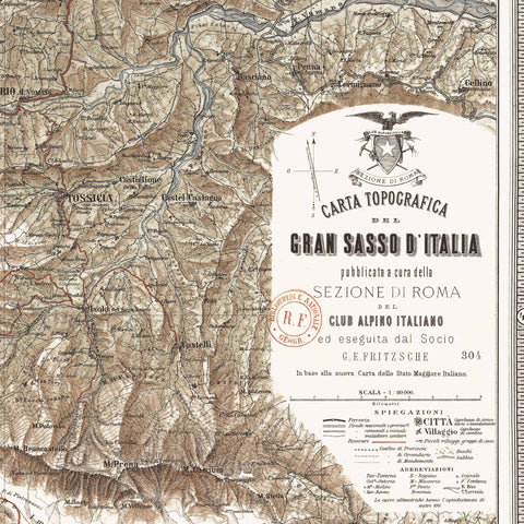 1887 Gran Sasso d'Italia (Italy) restored vintage topographic map reprinted on fine art paper. VizCart from VizArt.