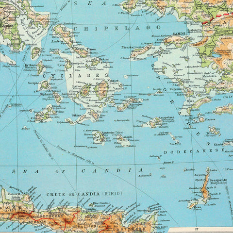 Greece 1922 topographic digitally restored map reprint on fine art paper close up