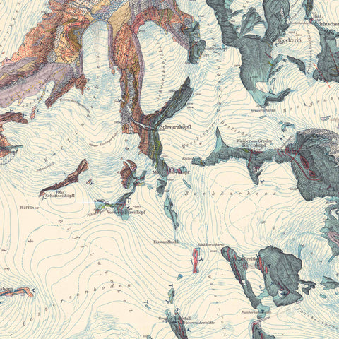 1939 Grossglockner (Austria) restored vintage geological map reprinted on fine art paper. VizCart from VizArt.