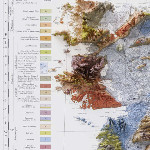 1962 Ireland shaded relief geological map print with 3D effect fine art wall decor. VizCart from Vizart.