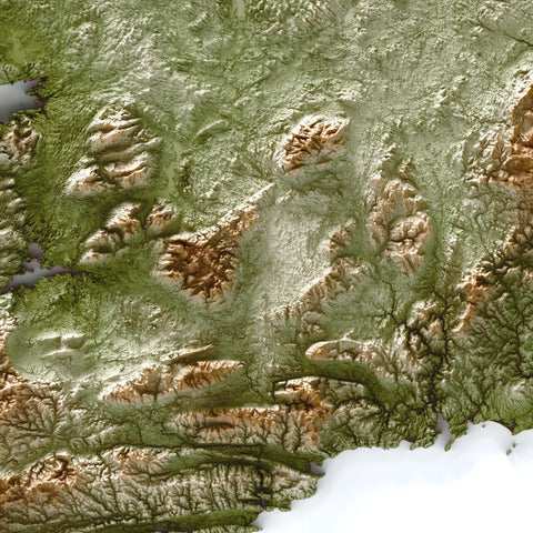 Ireland shaded relief elevation tint map (GEO) print with 3D effect fine art wall decor. VizCart from Vizart.