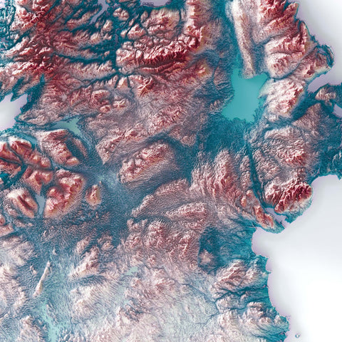 Ireland shaded relief elevation tint map (IRID) print with 3D effect fine art wall decor. VizCart from Vizart.