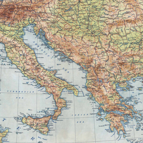 1937 Mediterranean Sea restored vintage topographic map reprinted on fine art paper. VizCart from VizArt.