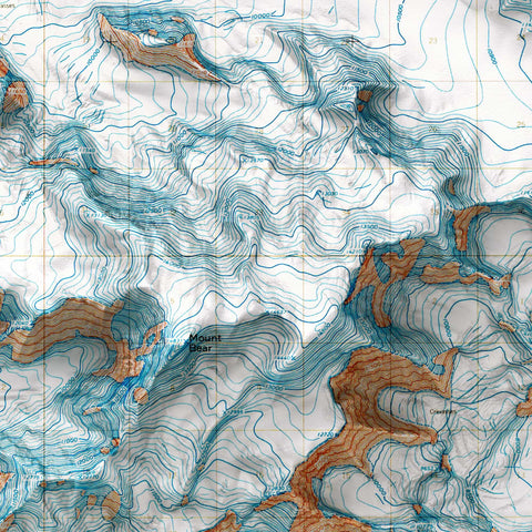 Mt Bear (Alaska, USA), Topographic map - 1966, 2D printed shaded relief map with 3D effect of a 1966 topographic map of Mt Bear (Alaska, USA). Shop our beautiful fine art printed maps on supreme Cotton paper. Vintage maps digitally restored and enhanced with a 3D effect. VizCart from Vizart