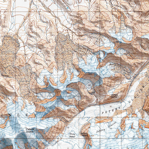 Mt Denali (Alaska, USA), Topographic map - 1964, 2D printed shaded relief map with 3D effect of a 1964 topographic map of Mt Denali (Alaska, USA). Shop our beautiful fine art printed maps on supreme Cotton paper. Vintage maps digitally restored and enhanced with a 3D effect. VizCart from Vizart