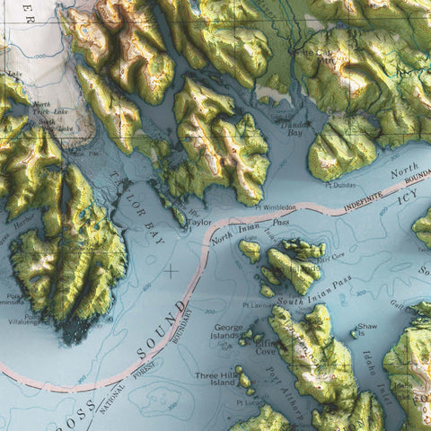 1979 Mount Fairweather (Alaska, USA) shaded relief map print with 3D effect fine art wall decor. VizCart from Vizart
