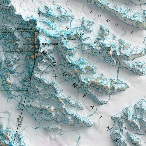1966 Mount Saint Elias topographic shaded relief map print with 3D effect fine art wall decor. VizCart from Vizart