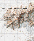 Mt Saint Elias (Alaska, USA), Topographic map - 1985, 2D printed shaded relief map with 3D effect of a 1985 topographic map of Mt Saint Elias (Alaska, USA). Shop our beautiful fine art printed maps on supreme Cotton paper. Vintage maps digitally restored and enhanced with a 3D effect. VizCart from Vizart