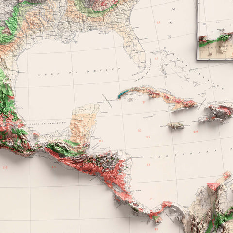 1911 North America shaded relief map print with 3D effect fine art wall decor. VizCart from Vizart.